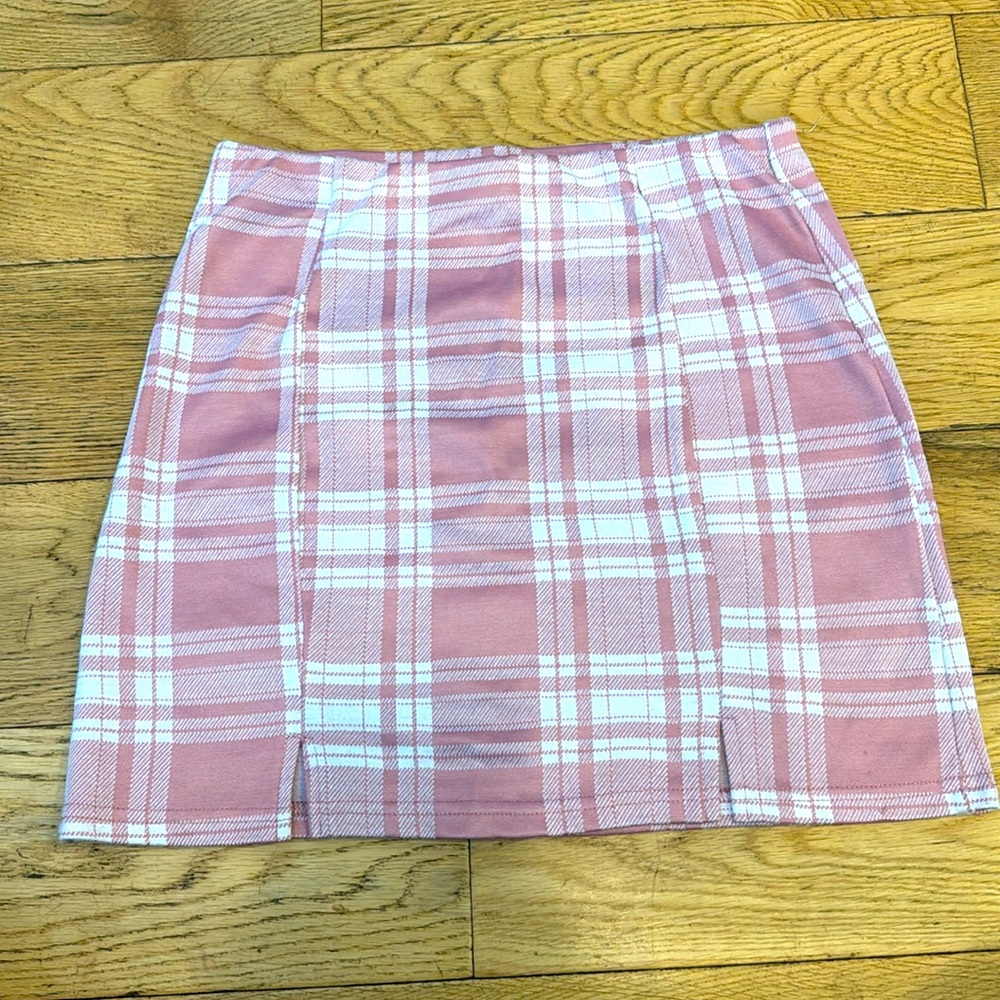 Pink Plaid High Waisted Mini Skirt